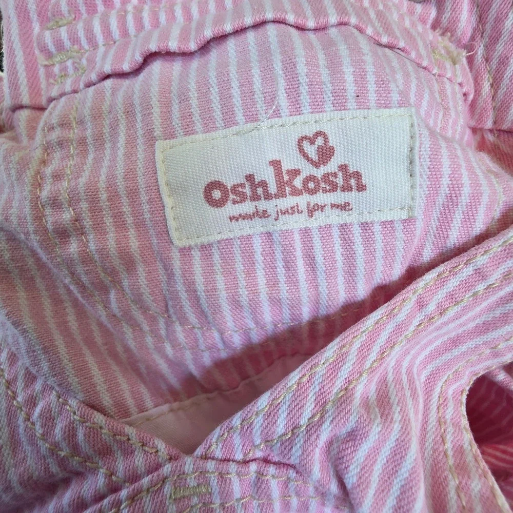 OshKosh B'gosh Pink White Stripe Baby Girl Overalls‎ Jumpsuit Snap Size 9 M 2010